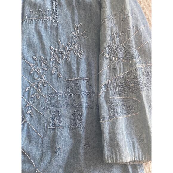 Graff by Um Company Womens Vintage Denim Embroidered Beaded Buttoned Shirt Sz PL - Picture 8 of 15